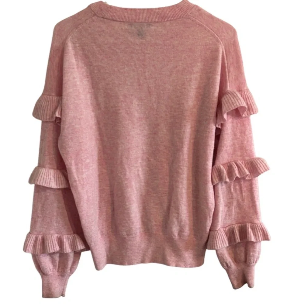 J.Crew Ruffle Sleeve Sweater — Pink, Size Small